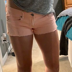 Distressed Coral Jean Shorts